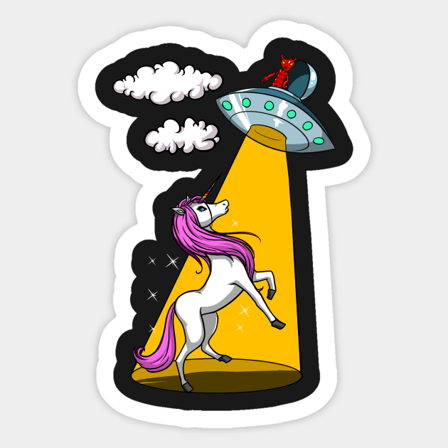 UFO Magical Unicorn Abduction Funny Alien Spaceship Sticker by underheaven